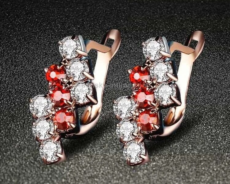 Earring For Women 1 Pair Of 18 k Gold Irregular Geometrical Sterling Silver Crystal Stud 21*9 mm (red)