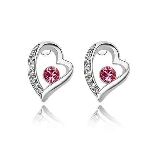 Stylish Alloy & Crystal Heart Shape Earrings (Magenta)