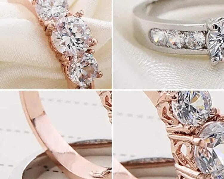 Fashion Micro-inlaid Zircon Engagement Ring Princess Queen Aristocratic Temperament Couple Ring (Rose Gold)