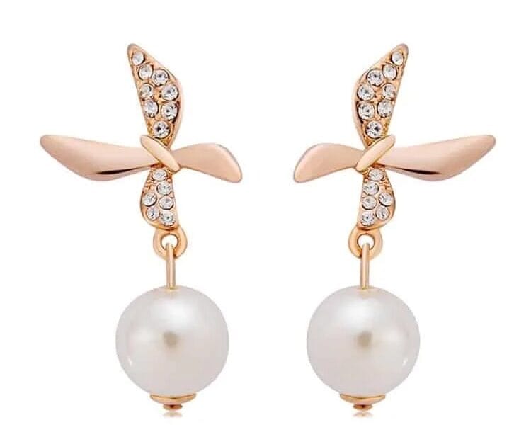 Imitation Pearl Leaf Butterfly Style Earrings