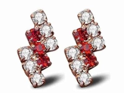 Earring For Women 1 Pair Of 18 k Gold Irregular Geometrical Sterling Silver Crystal Stud 21*9 mm (red)