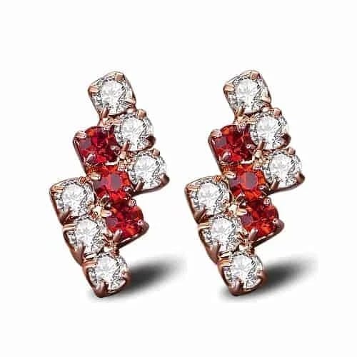 Earring For Women 1 Pair Of 18 k Gold Irregular Geometrical Sterling Silver Crystal Stud 21*9 mm (red)