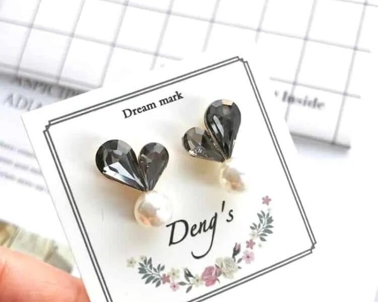 Ladies Sweet Cute Shining Heart Full Luster Bead Earring Studs (Grey)