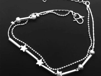 Fashion Jewelry Double Powder Beads and Stars Silver Plated Anklets (Silver)