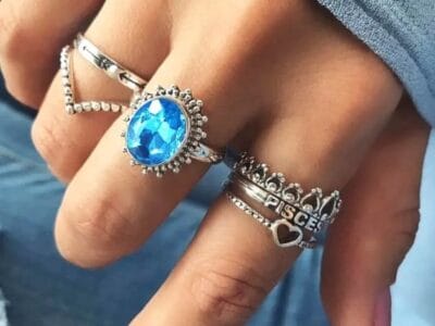 Simple Fashion Sapphire Letter Crown Heart-shaped Ring Set