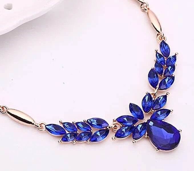 Wreath Diamond-shape Necklace Earrings Ladies Innovative Novel Fashion Jewelry Set (Blue)