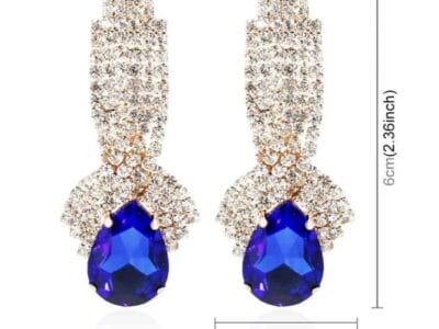 Ladies Vintage Luxury Diamond-shape Drop Long Earrings 1 Pair (Blue)