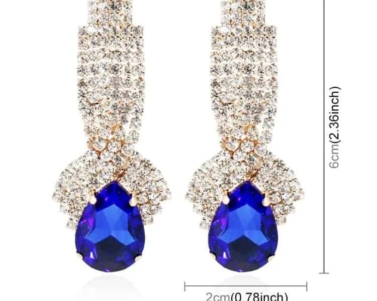 Ladies Vintage Luxury Diamond-shape Drop Long Earrings 1 Pair (Blue)