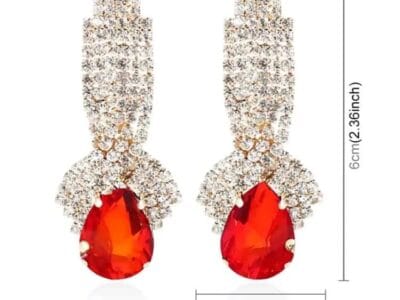 Ladies Vintage Luxury Diamond-shape Drop Long Earrings 1 Pair (Red)