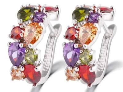 Colorful Zircon Earrings Stud Jewelry For Women And Girls (Silver)