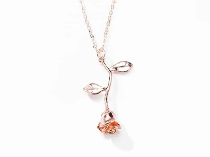 Valentines Day Gift Rose Flower Pendant Jewelry Chain Necklace (Rose Gold)