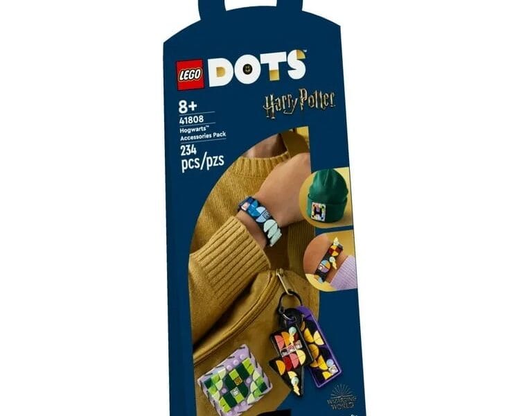 LEGO DOTS Hogwarts Accessories Pack 41808, Harry Potter Themed Jewelry Making Kit with Bracelet, 2 Bag Tags and Stich-on Patch, DIY Craft Toy Set for Kids