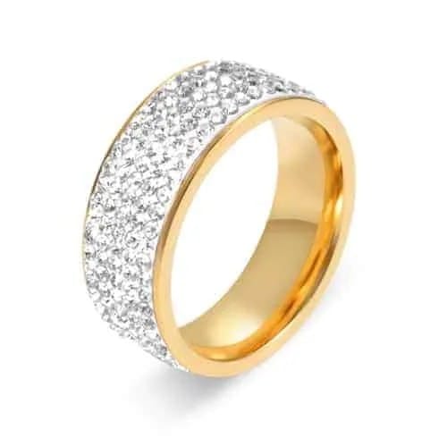 Stainless Steel Eternity Ring For Wedding Band Engagement Promise High Quality Crystal and Rhinestones Inlaid Circle Round (Gold)