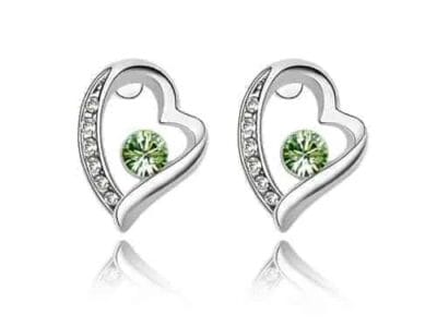 Stylish Alloy & Crystal Heart Shape Earrings (Green)