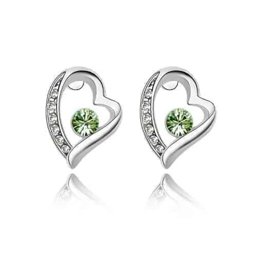 Stylish Alloy & Crystal Heart Shape Earrings (Green)