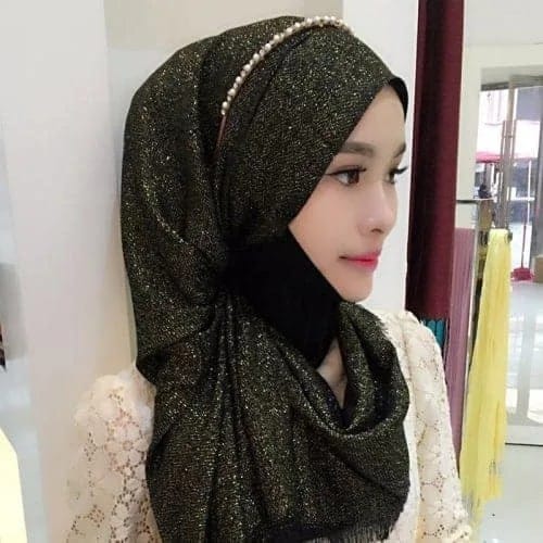 Hijab Scarf Fashion Gold Silk Cotton Female Long Scarf Folk Style (Brown)