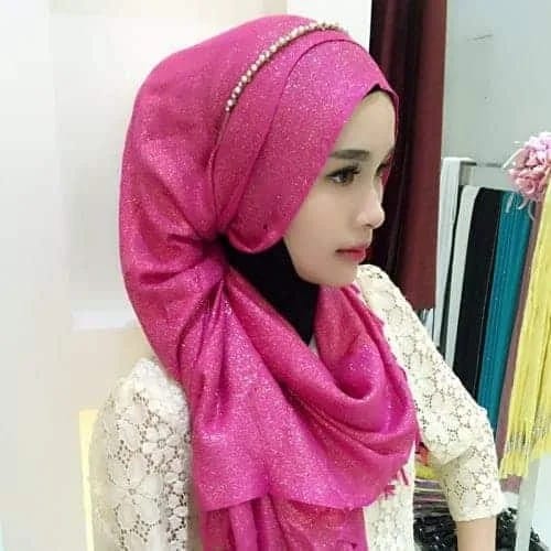 Hijab Scarf Fashion Gold Silk Cotton Female Long Scarf Folk Style (Magenta)