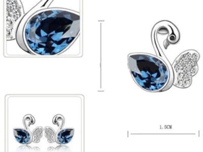 Fashionable Elegant Swan Style Diamond Alloy Earring (Dark Blue)