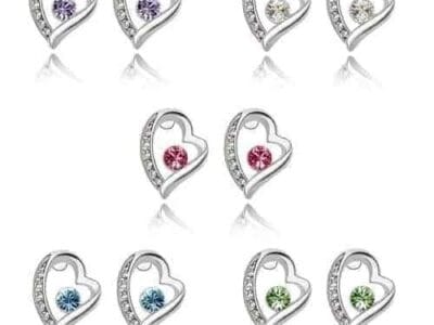 Stylish Alloy & Crystal Heart Shape Earrings (Magenta)