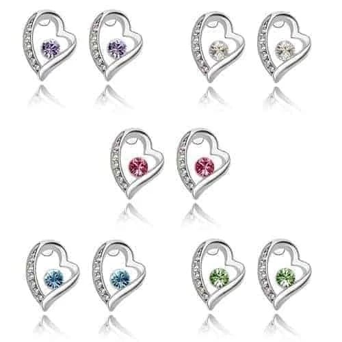 Stylish Alloy & Crystal Heart Shape Earrings (Magenta)
