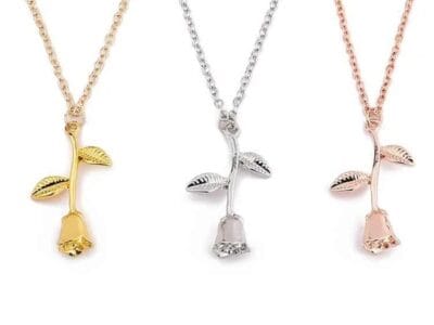 Valentines Day Gift Rose Flower Pendant Jewelry Chain Necklace (Rose Gold)