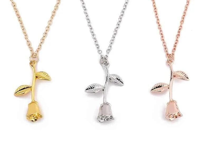 Valentines Day Gift Rose Flower Pendant Jewelry Chain Necklace (Rose Gold)