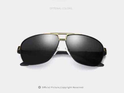 Men Fashion UV400 Aluminium-magnesium Alloy Frame Polarized Sunglasses (Gold & Black + Dark Grey)