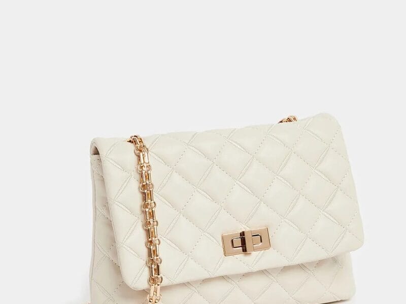 Time & Tru Quilted Shoulder Bag with Chain Strap and Twist Lock Closure