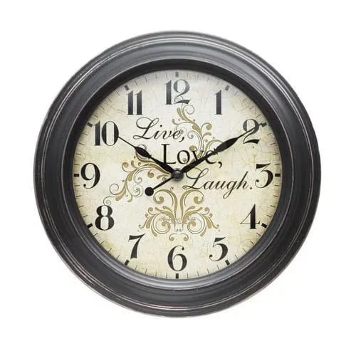 Hometrends Sterling & Noble Live Love Laugh Plastic Wall Clock