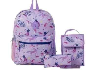Jetstream 4pcs Full School Day Backpack set Purple Unicorns