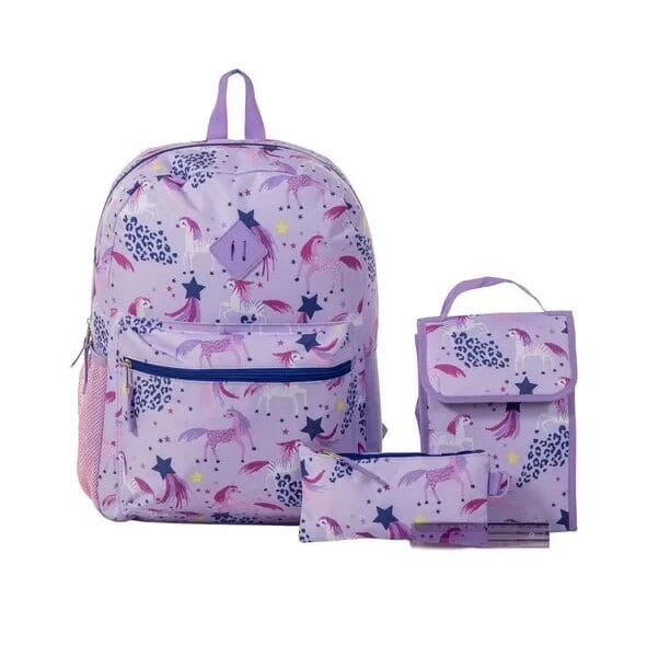Jetstream 4pcs Full School Day Backpack set Purple Unicorns