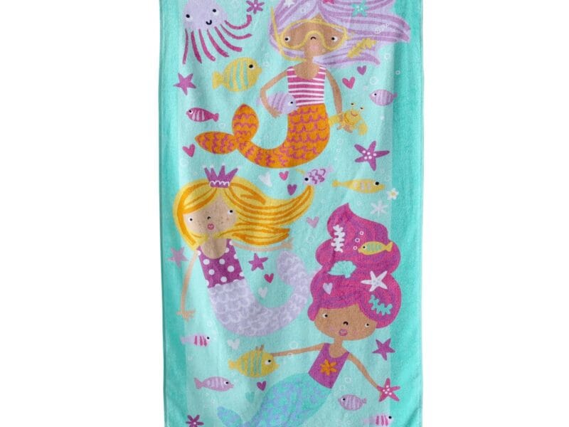 Mainstays Velour Beach Towel Mermaids Multi-Color 28×60