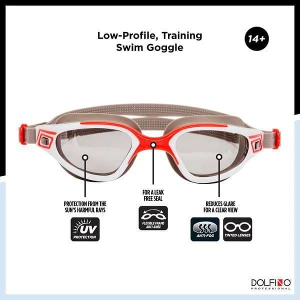 Dolfino Pro Merlin Adult Swim Goggle – Red, Adult Goggle