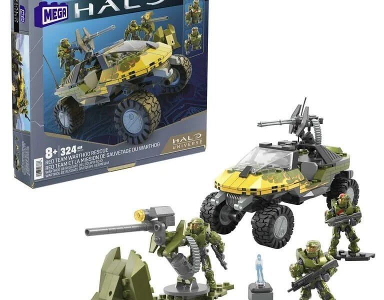 MEGA Halo Red Team Warthog Rescue Building Toy Car Kit with 3 Figures