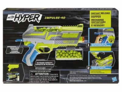 Nerf Hyper Impulse-40 Blaster, 30 Nerf Hyper Rounds, Spring-Open Instant Reload Hopper, Up To 110 FPS Velocity
