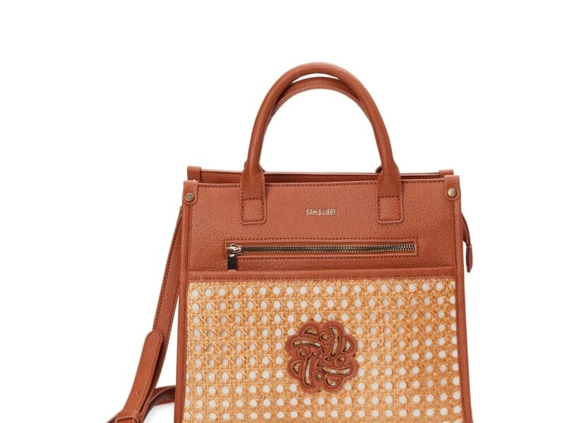 Sam & Libby Women’s Shani Basket Weave Satchel Handbag Cognac