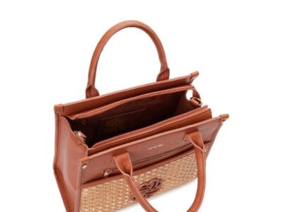 Sam & Libby Women’s Shani Basket Weave Satchel Handbag Cognac