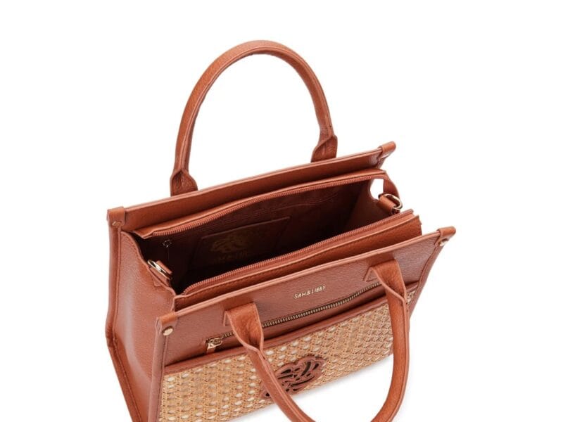 Sam & Libby Women’s Shani Basket Weave Satchel Handbag Cognac