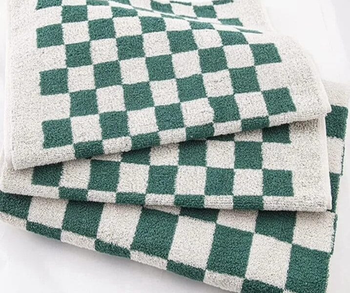 QIUTIAN 3pcs Luxury Checkered Bath Towels Set 2pcs 35x75cm and 1pcs 70x140cm Cotton Plaid Skin-Friendly Bathroom Face Hand Hair Towels