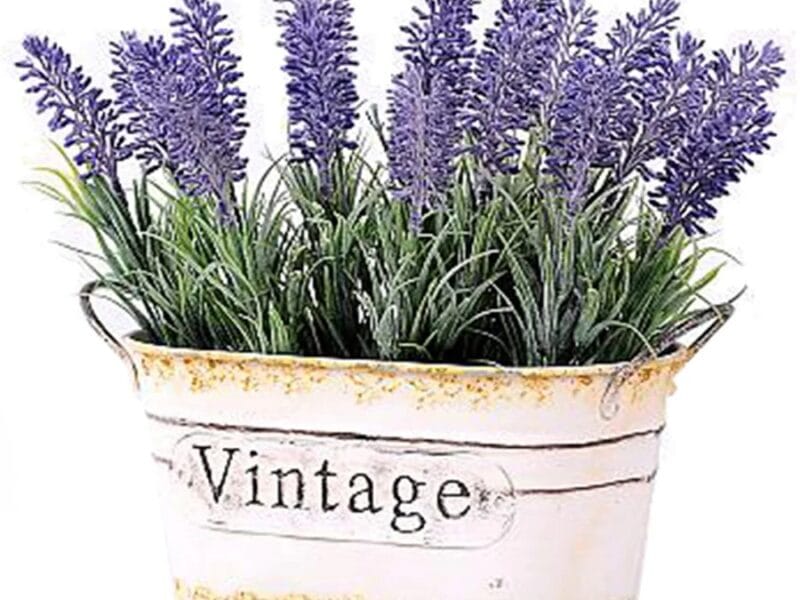 Faux Lavender in Tin Pot