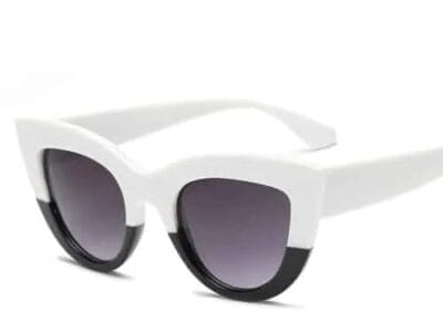 Cat Eye Mirrored Metal Frame Sunglasses for Women UV400 (Black+White)