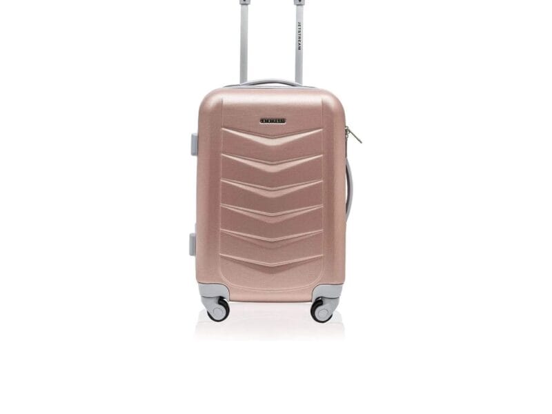 Jetstream 18-inch Hardside Carry On Luggage Set Rolling Wheeled Spinner Travel Lightweight ABS Suitcase, (Rose Gold Chevron)