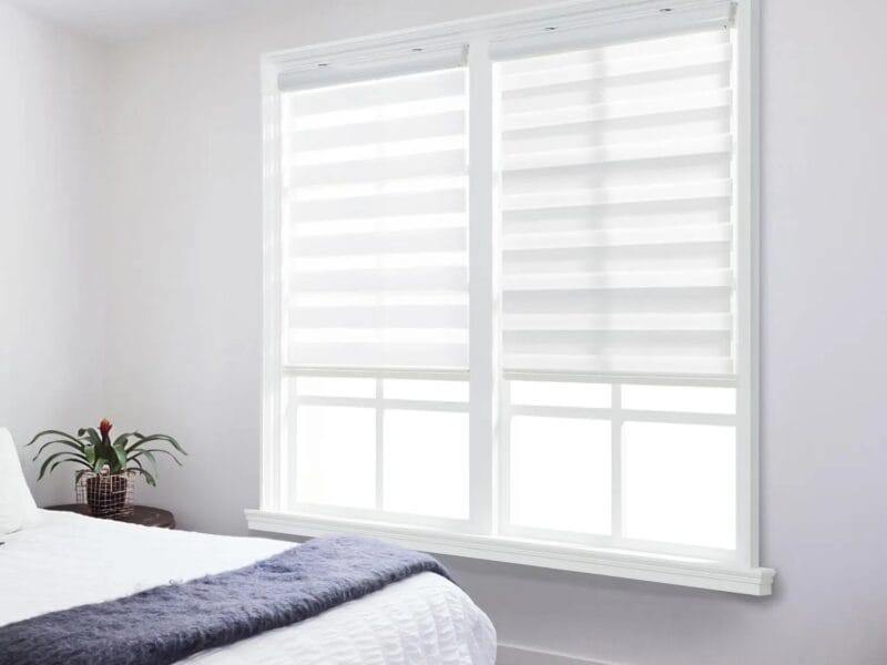 Hometrends Cordless Zebra Light Filtering Roller Shade 30″x72″ White