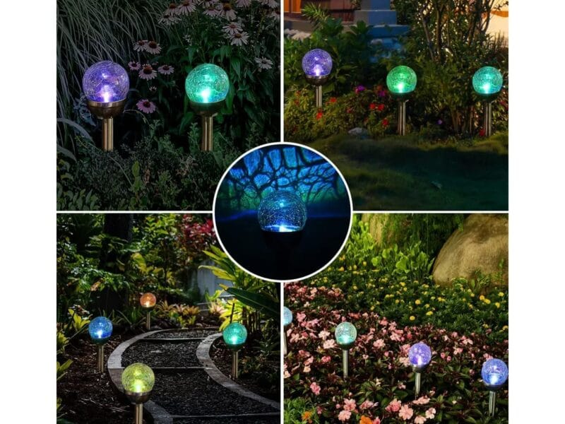 Mainstays Solar Powered Black Finish Glass Crackle LED Path Light Color Changing (8 Count)