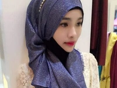 Hijab Scarf Fashion Gold Silk Cotton Female Long Scarf Folk Style (Light Purple)