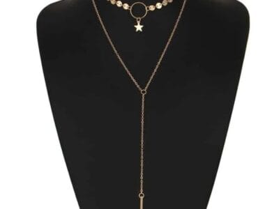 Handmade Sequins Star Tassels Circle Clavicle Chain Long Pendant Double-layer Chain (Gold)