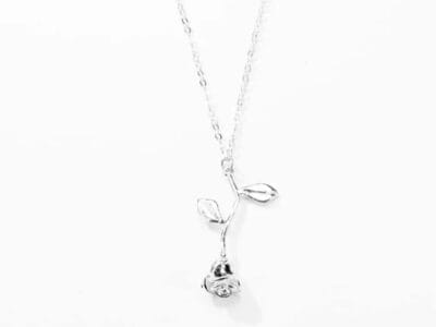 Valentines Day Gift Rose Flower Pendant Jewelry Chain Necklace (Silver)