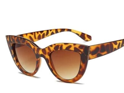 Cat Eye Mirrored Metal Frame Sunglasses for Women UV400 (Brown+Yellow)