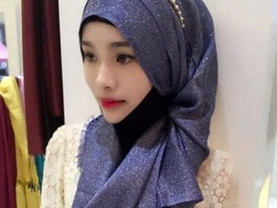 Hijab Scarf Fashion Gold Silk Cotton Female Long Scarf Folk Style (Light Purple)