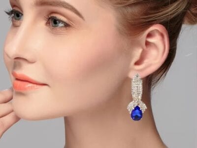 Ladies Vintage Luxury Diamond-shape Drop Long Earrings 1 Pair (Blue)